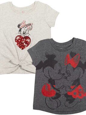 Disney Minnie Mouse Big Girls' 2-pack Jersey Graphic Shirts 1 Grey 1 Oatmeal
